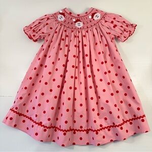 Southern Sunshine Smocked Santas Pink Dot Dress 12M